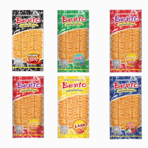 Bento Thai Mixed Seafood Mixed Seafood Snack Crispy Spicy Seafood Jerky Strips High Protein Asian Snack Assorted Flavours 20g Pack of 5