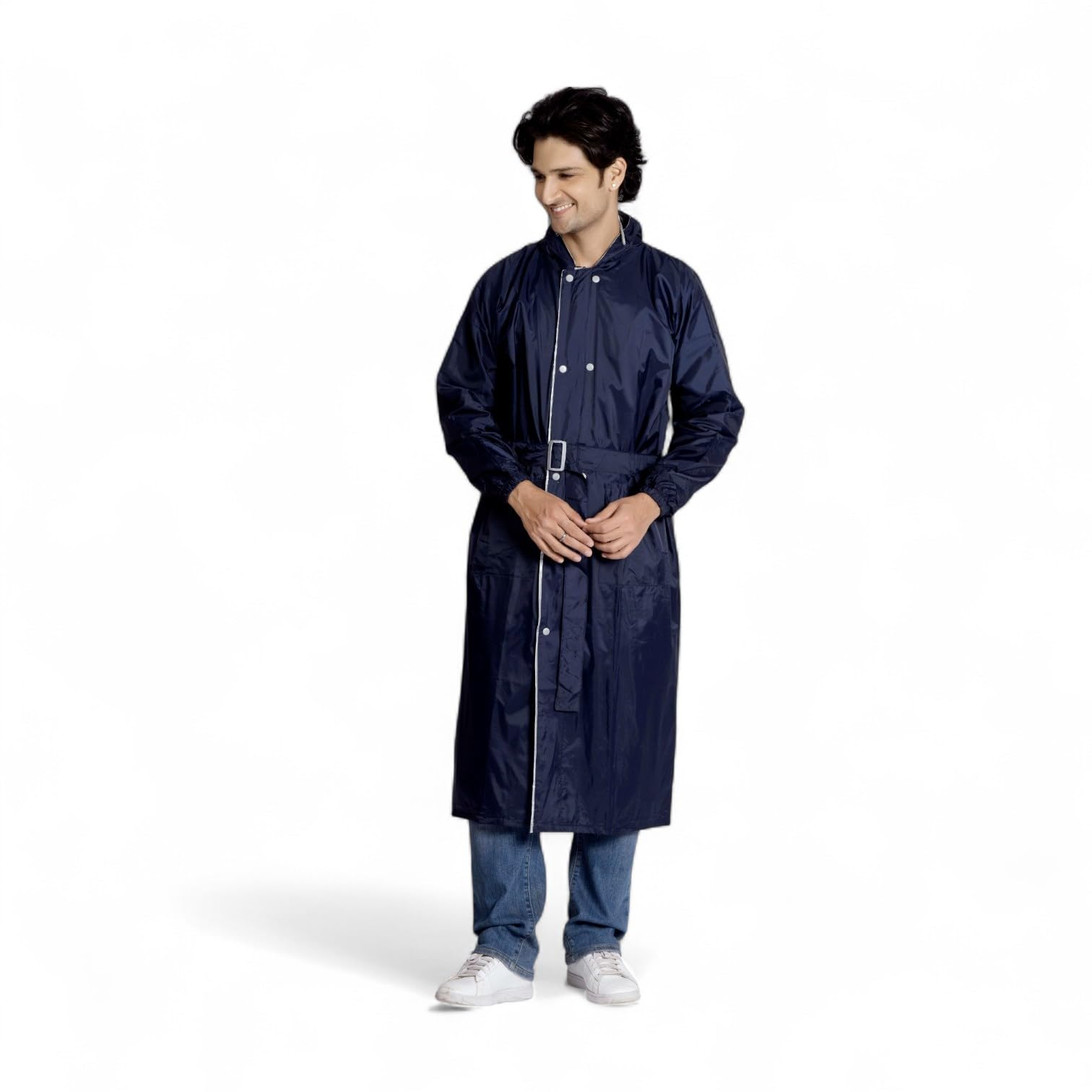 Raincoat for Men Waterproof | Reversible Double Layer, Long Full Length, Heavy Duty PU, Adjustable Hood, Reflective Stripes, Pockets, Bike Riding, Monsoon Rainwear-image-37