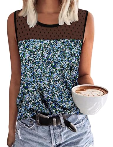 KISSMODA Womens Flora Print Tank Tops Ribbed Summer Shirt Sleeveless Summer Casual Women Blouses(S-3XL)