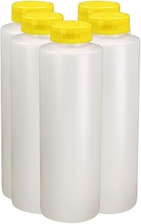 Pinnacle Mercantile Condiment Squeeze Bottles with Flip Top Hinged Yellow Cap 16 oz Set of 5 (Perfect for Condiments, Sauces, Dressings, BBQ, Ketchup) Made USA
