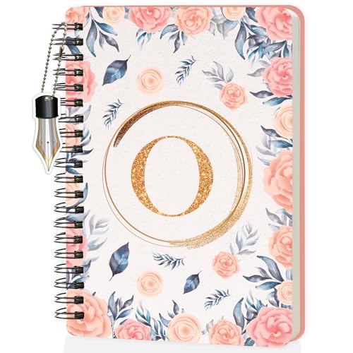 Image of Jhingalala Diaries - A5 Hardbound Floral Design Diary Cover With Initial Letter Wiro Notebook Diary With Dangler I Spiral Notebook With Planner and Calendar 2024 I 160 Undated Ruled Pages (Initial O)
