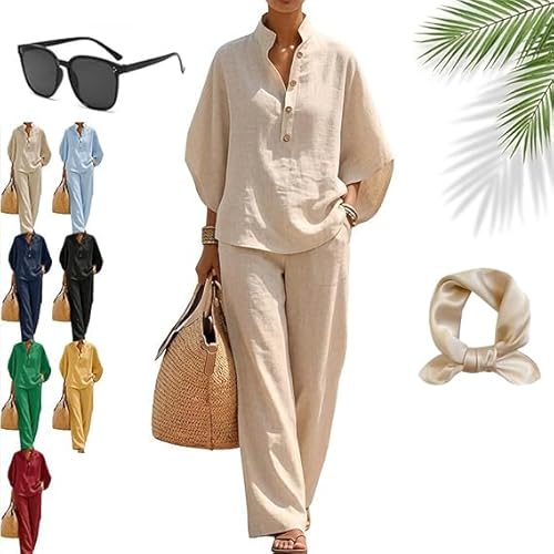 Women's Batwing Sleeve Linen Cotton Two Piece Set - 2026