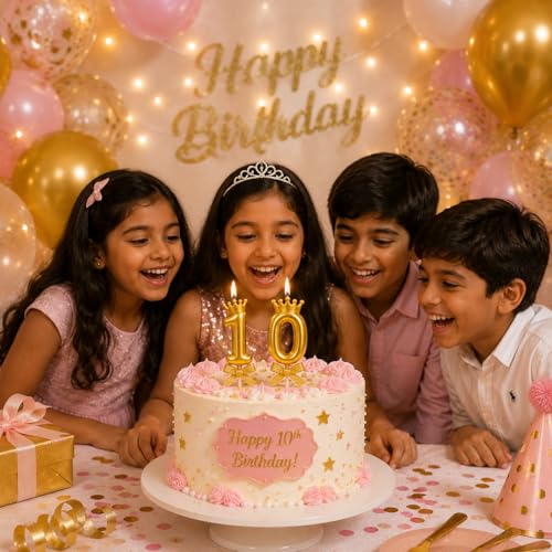 Image of Number 0 Birthday Candle with Crown | Metallic Cake Topper Candle for Birthday, Anniversary, Golden Jubilee & Celebration Cakes | Party Decoration Candles, Gold,1 pc