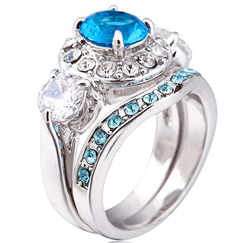 Jude Jewelers Rhodium Plated Two-in-One Wedding Engagement Bridal Ring Set (Silver, 11)