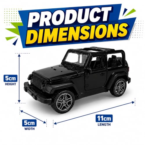 Image of Braintastic Model Diecast Car Toy Vehicle Pull Back Friction with Openable Doors Light & Music Toys for Kids Age 3+ Years (Thar Jeep Small Black)