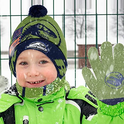 Image of Jurassic World Kids Winter Hat Scarf and Snow Gloves for Boys Set Classic T-Rex Graphic Warm and Soft Accessories
