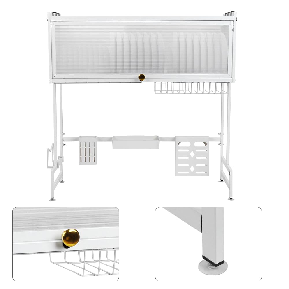 Escurridor de vajilla superior del fregadero de 2 niveles antioxidante con soporte para utensilios y tabla de cortar almacenamiento y organización de cocina, soporte para utensilios, 65 x 30 x 78 cm