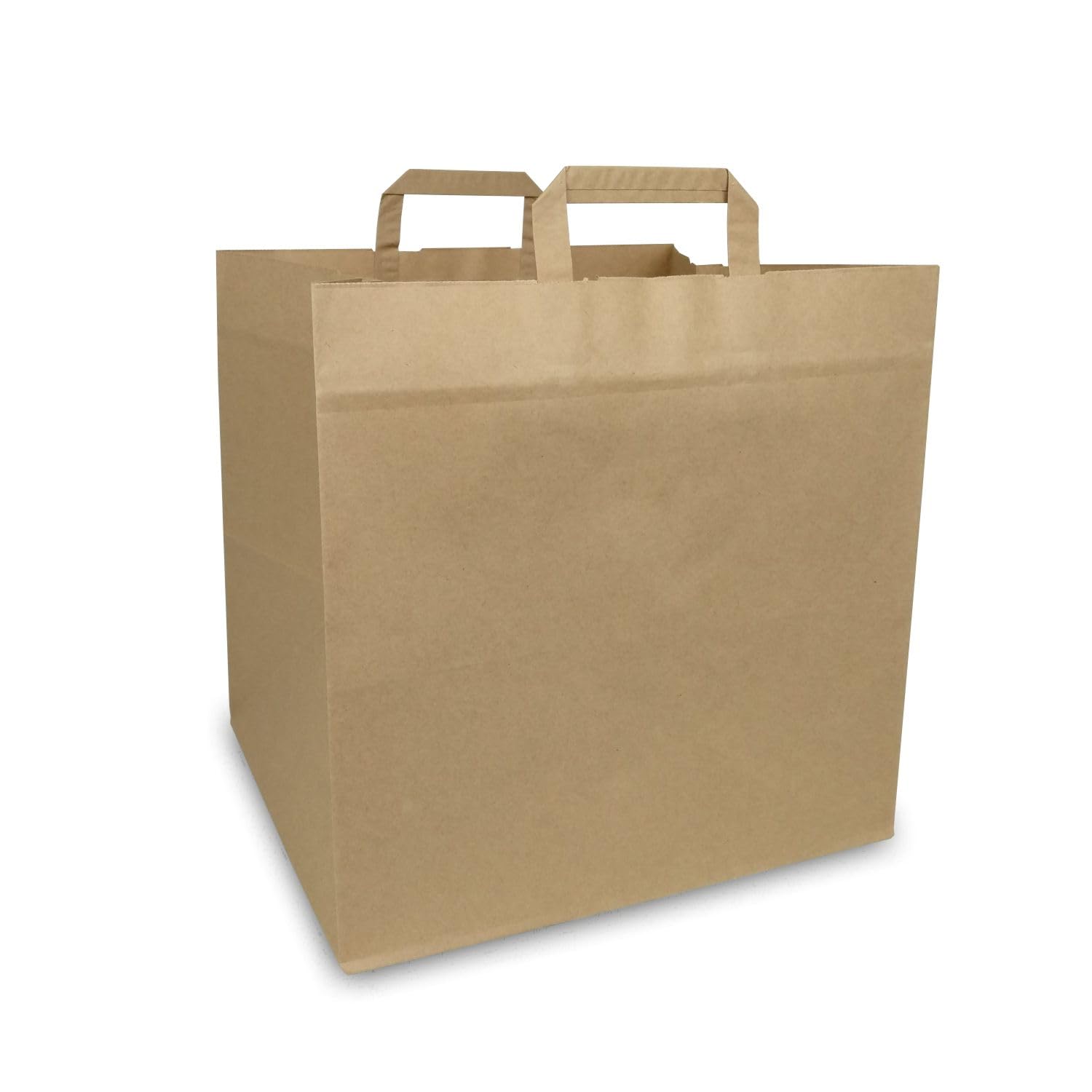 Genérico Bolsas De Papel Kraft. Bolsa Transporte Comida. Bolsa Grande 36 x 31 x 36 cm. Pack de 125 Unidades. Delivery. Take Away. Asa Plana. Base Reforzada. Pizzas Tartas