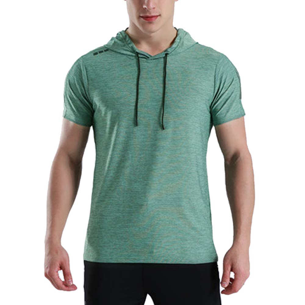 Men's Sports Short Sleeve Running Hoodies Gym T Shirts Bodybuilding Tops