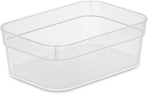 Sterilite Contenedores de almacenamiento medianos con borde resistente y parte inferior texturizada para escritorio y organización del hogar,