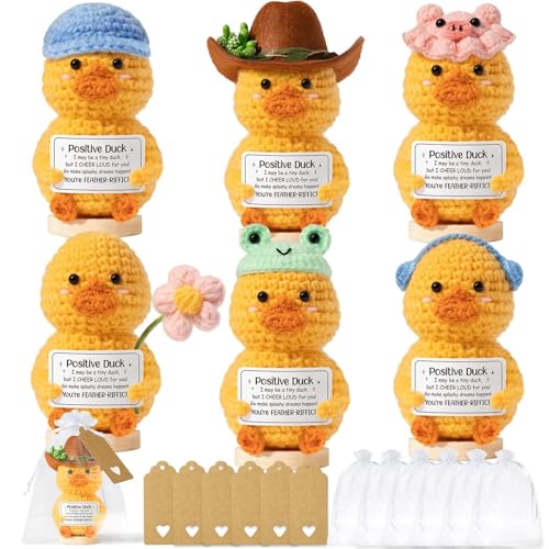 6PCS Emotional Support Crochet Positive Duck Inspirational Cheer Gifts for Women Handmade Positive Crochet Gift Thank You Birthday Mothers Day Teacher Appreciation Gifts for Coworker Nurse Mom Friend