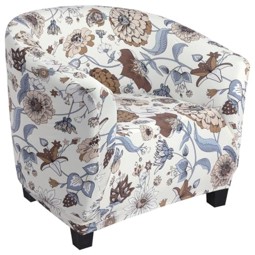 Image of SearchI Club Chair Slipcover Stretch Barrel Chair Covers Printed Tub Chair Slipcovers Soft Spandex Armchair Sofa Cover Removable Couch Furniture Protector for Living Room (Big Flower)