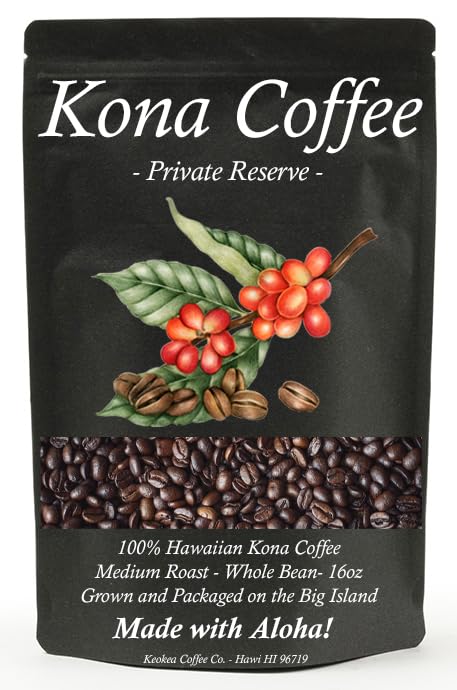 100% Kona Coffee - Whole Bean - Medium Roast - 1 lb (16oz) - Farm Fresh - Grown and Packaged on the Big Island of Hawaii - Keokea Coffee Co.