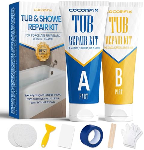 Bathtub & Shower Repair Kit White, Acrylic, Enamel, Fiberglass Tub & Sink Professional Fix for Chips, Cracks, Scratches & Holes in Sinks, Showers, Toilets & Ceramic Tiles