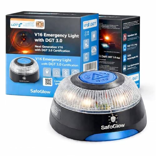 V16 DGT Emergency Warning Light - Warning Triangle - Breakdown Triangle Mandatory from 2026 in Spain - for Cars & Motorcycles (V16 Light with SIM - DGT 3.0)