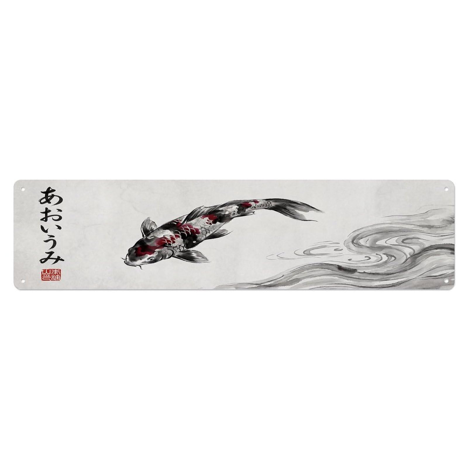 Olhnbad 4X16inch(10X40cm) Vintage Koi Fish Japanese Swirling Metal Tin Sign