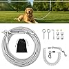 VST Dog Tie Out Runner for Yard,Dual Shock-Absorbing 50FT Dog Run Cable with Spring Lead,Chew Proof Zip Line for Outside Camping,Heavy Duty Trolley System for Small/Medium/Large Dogs Up to 250LBS