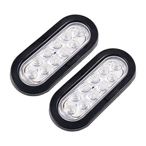Anzio 2X Bright WHITE Clear Oval Sealed 10-LED 12V-24V IP65 Backup Reverse Fog Light w/Wiring Plug Truck Trailer Boat