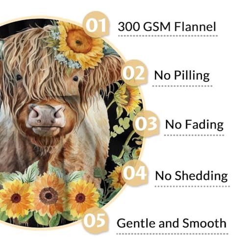 Personalized Highland Cow Blanket Gifts with Name - 40x50 Inches Cute Throw Blanket for Girls - Black Soft Fuzzy Blankets for Bed, Couch & Living Room