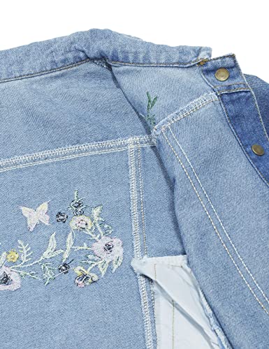 Image of KIDSCOOL SPACE Little Girl Jean Jacket,Flower Embroidered Denim Outfits