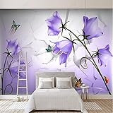 MUMUWUSG Fototapete Selbstklebend 3D Effekt Lila Mode Pflanzen Blumen Wandbilder Wohnzimmer 3D Wandtapete Fotohintergrund Art Poster Schlafzimmer Flur Wanddeko 360X230Cm