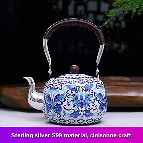 Teiera d'Argento hkrstssxj Pure Silver 999 Tea Pot Handmade Cloisonne Ceramica Acqua Calda Pot Kungfu tè Set di tè Cose… - immagine 3