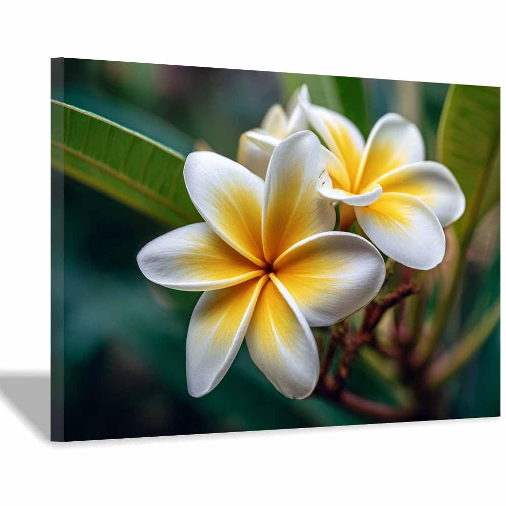 WUFIEA florales Impresiones en lienzo con motivos frangipani Para sala de estar, sala de yoga, baño, dormitorio, oficina（amarillo-70x100cm Enmarcado