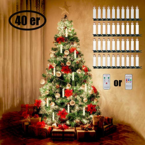Preisvergleich Produktbild Soontrans 40er Christbaumkerzen Kabellos Warmweiß LED Weihnachtsbaumkerzen mit Fernbedienung