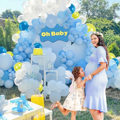 Image of 61pcs Blue and Yellow Balloons, 12 Inch Clear Yellow Blue Balloons for Cartoon Theme Baby Shower Engagement Wedding Birthday Party Decorations