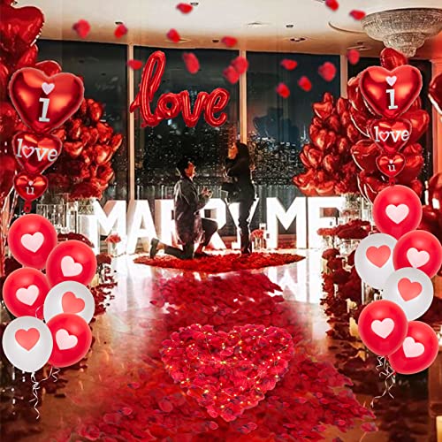 Hausprofi Valentines Day Balloons,42 Pack I Love You Balloons And Heart Balloons Kit With 1000 Pcs Rose Petals,Red White Heart Balloon For Valentines Day Wedding Birthday Party Decorations #TOP5
