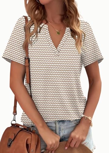 Image of WEESO Womens Tops Summer Short Sleeve V Neck Blouses Business Casual Loose Fit Tshirts Trendy Fashion Outfits