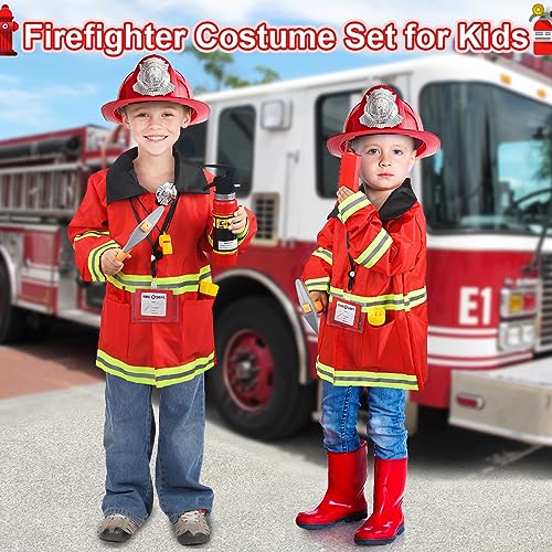 Kids Fireman Costume Set with Accessories - Perfect for Boys Ages 3-7, Halloween Role Play Outfit