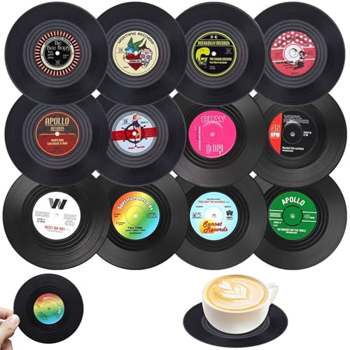 ZYNERY 12Stk Vinyl Schallplatten Untersetzer - Retro Record Glasuntersetzer für Gläser und...