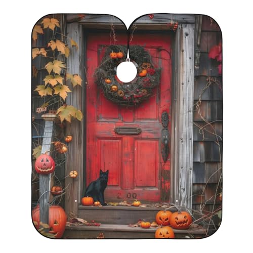 Takiito Halloween Door Barber Cape for Men, Waterproof Haircut Cape Hairdressing Cape Beard Apron Cape for Salon Home Use, 55x65 in