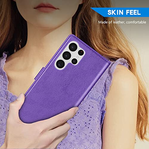 ZZXX for Galaxy S22 Ultra Wallet Case Magnetic Closure 6.8 inch,Purple - image 6