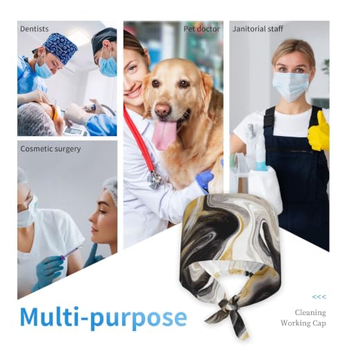 Image of Cute Pug Dog Print Working Cap Scrub Cap with Sweatband,Adjustable Fashion Bandage Tie Back Hat Headwear for Women Men