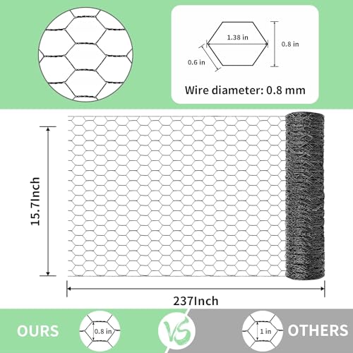 Image of Chicken Wire 15.7 in x 237 in Poultry Wire Netting Hexagonal Galvanized Mesh Garden Fence Barrier for Pet Rabbit Chicken Fencing(PVC-Coated)