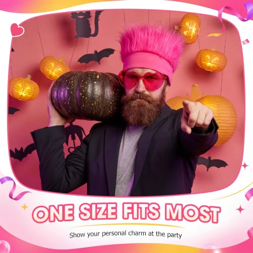 Image of Hot Pink Spirit Wear, Wigs and Heart Glasses for Crazy Hair Day Team Color War Fun Halloween Outfit