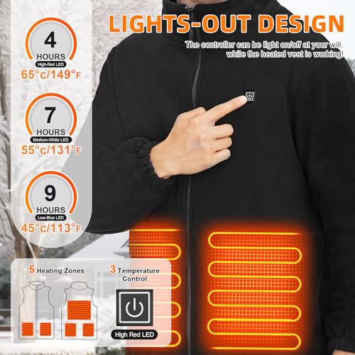 TOUVE Beheizte Jacke, Polarfleece-Heizjacke Beheizbare Weste Heated Jack für Damen Herren, Prämie Beheizbare Jacke, 3 Einstellbar Temperatur Elektrischer Beheizte Weste(Enthält keine Powerbank)