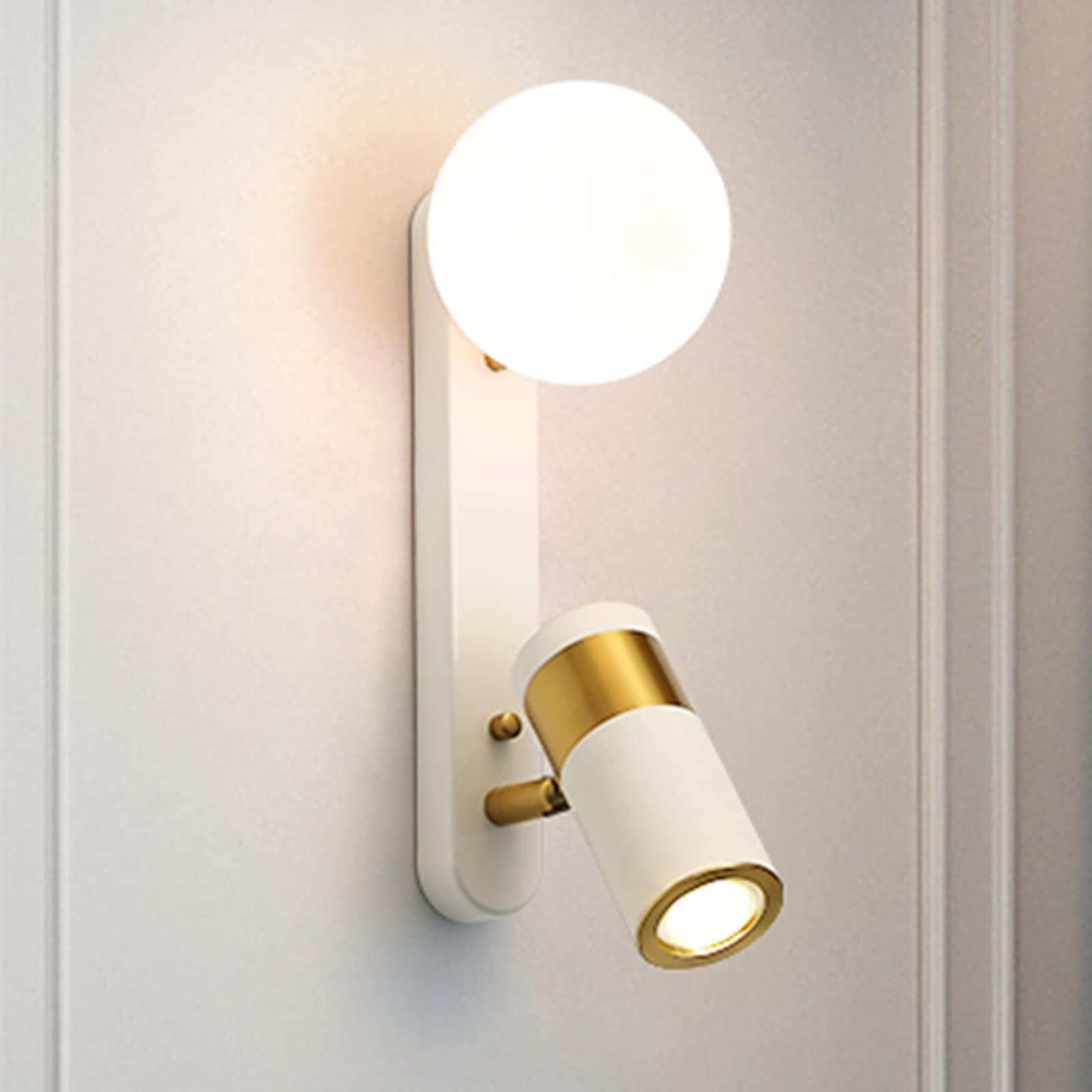 BJKYTMLM LED Wall Lamps with Rotating Spotlight, Nordic Modern Reading Wall Sconce for Bedroom Bedside Decor Indoor Creative Light Fixture,Black(QRB1)