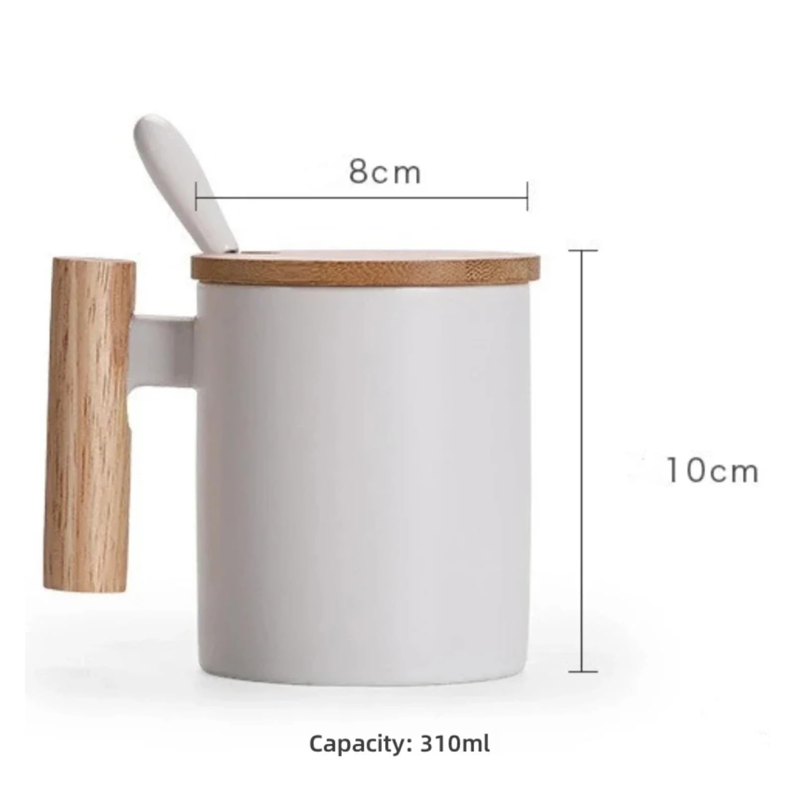 Tasse Mit Deckel 2 stücke 310ml Keramik Holz Griff Kaffee Tasse Mit Deckel Und Löffel Milch Paar der Becher(Black)