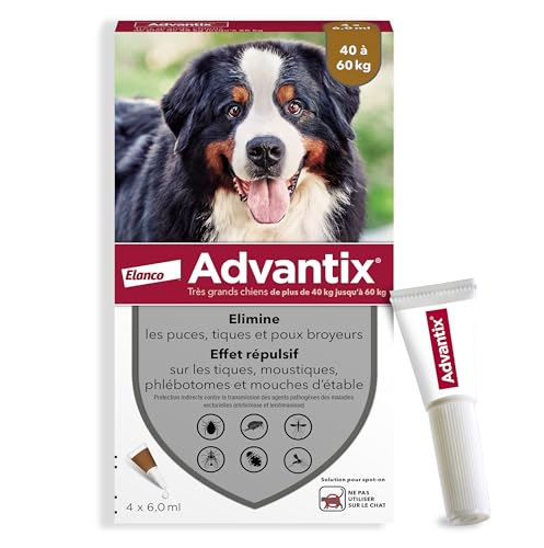 Advantix Très Grand Chien entre 40 et 60 kg – Pipettes pour chien contre 6 parasites – Traitement en pipette pour une protection en continu pendant 4...