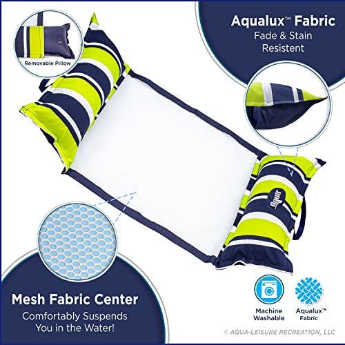 Image of Aqua 4-in-1 Deluxe Monterey, Resort-Quality Pool Float and Water Hammock,Multi-Purpose, Inflatable Pool Floats for Adults with Thick, Durable Material, Navy /Green Stripe