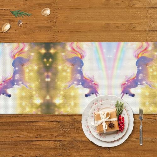 Chemin de table licorne et rayures pour déco de mariage et table basse
