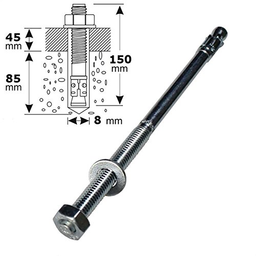 Preisvergleich Produktbild 5x M8 150mm Keilanker Bolzenanker Blitzdübel Schwerlastanker ; Verzinkt
