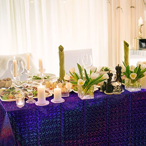 Image of FunnyPars 4 Pack Iridescent Purple Plastic Tablecloths Shiny Disposable Laser Rectangle Table Covers Holographic Foil Tablecloth Iridescent Kpop Birthday Bridal Wedding Party Decoration, 54 inchx108 inch