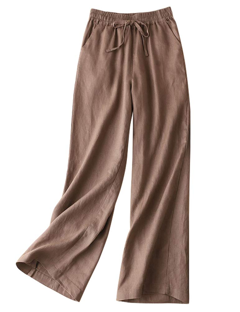 IDEALSANXUN Womens Linen Pants Spring Summer Straight Leg Loose Fit Beach Pants with Drawstring