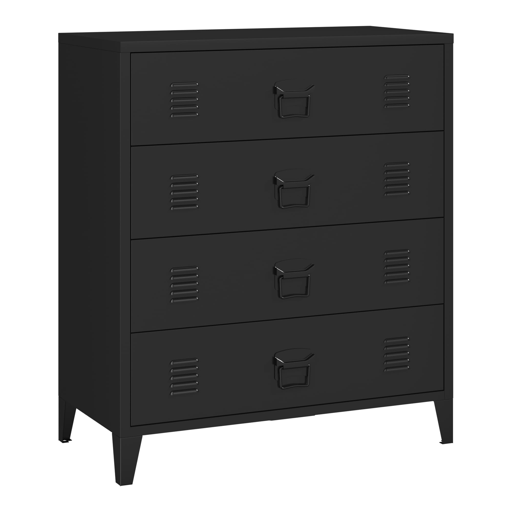 [en.casa] Commode Métallique avec 4 Tiroirs Casier de Bureau Caisson avec Compartiments Fermés Meuble de Rangement Industriel Acier 92 x 80 x 40 cm Noir