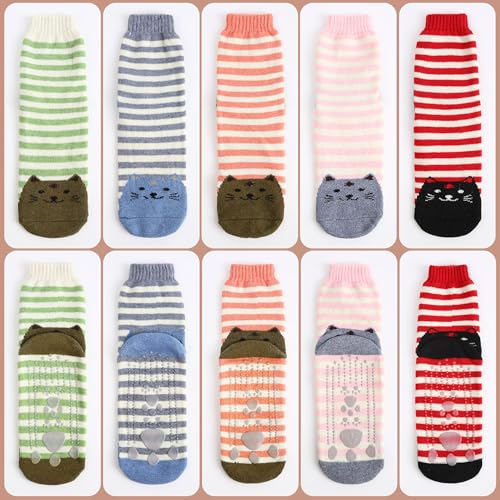 Image of Non Slip Socks for Women with Grips Thermal Winter Warm Thick Cozy Cabin Crew Comfy Anti Skid Slipper Socks Gifts for Women