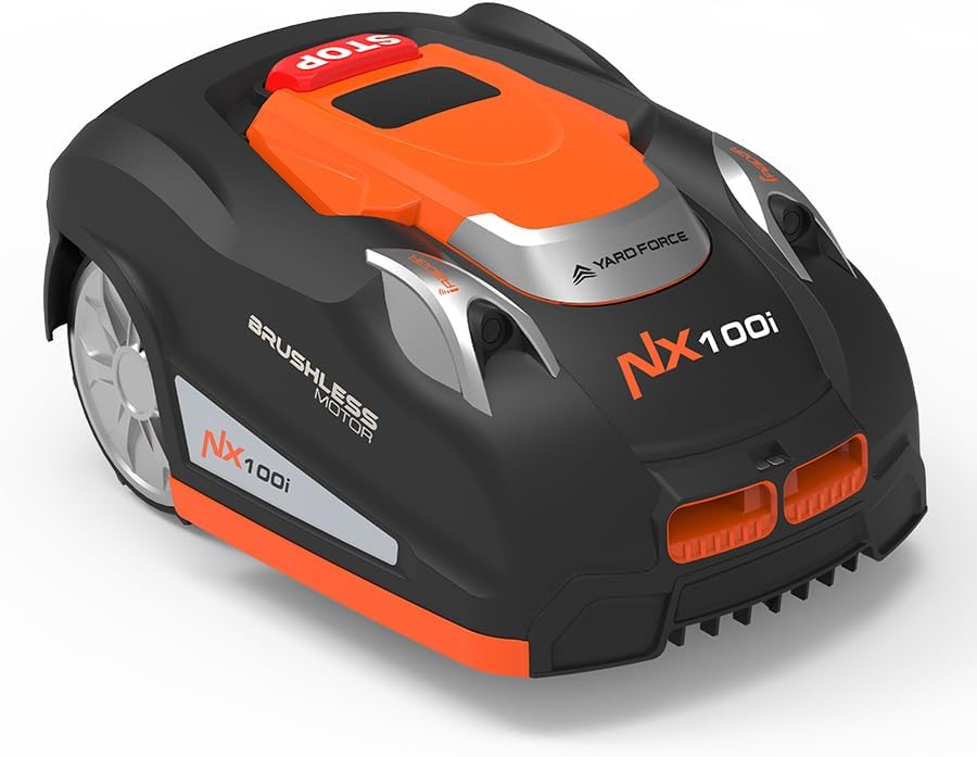 Yard Force NX100i Robotic Mower with Wi-Fi Connection, 28V Battery, App Control, Automatic Mowing and Charging (1/4 Acre Wired)
